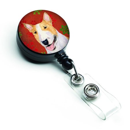TEACHERS AID Bull Terrier Red & Green Snowflakes Holiday Christmas Retractable Badge Reel TE750432
